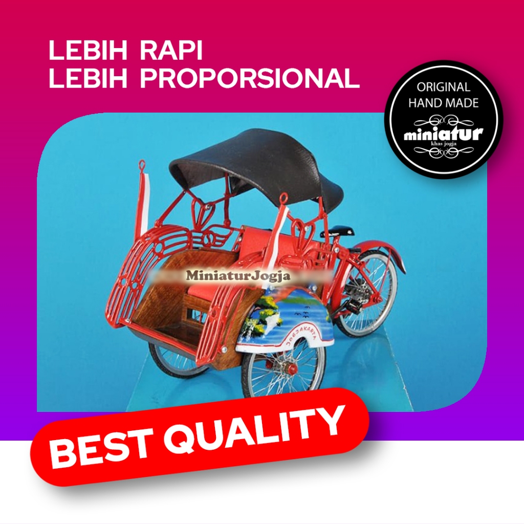 Miniatur Becak Warna tanpa Patung Tukang Becak - Mirip Banget Becak Jawa Becak Jogja