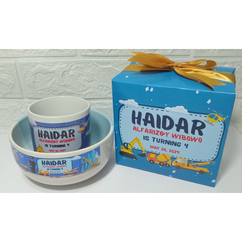 Souvenir mangkok mug custom untuk acara ulang tahun aqiqah khitanan baby born baby one month pengaji