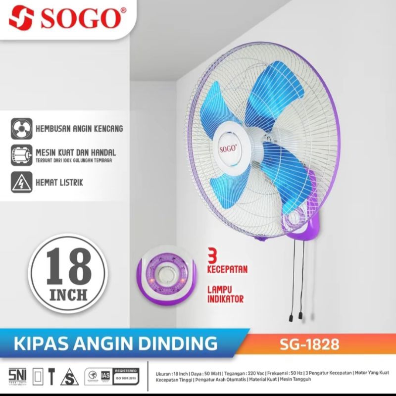 Kipas Angin Tornado Besi/Wall Fan-Tembok/Wallfan Sogo 18 Inch SG 1828