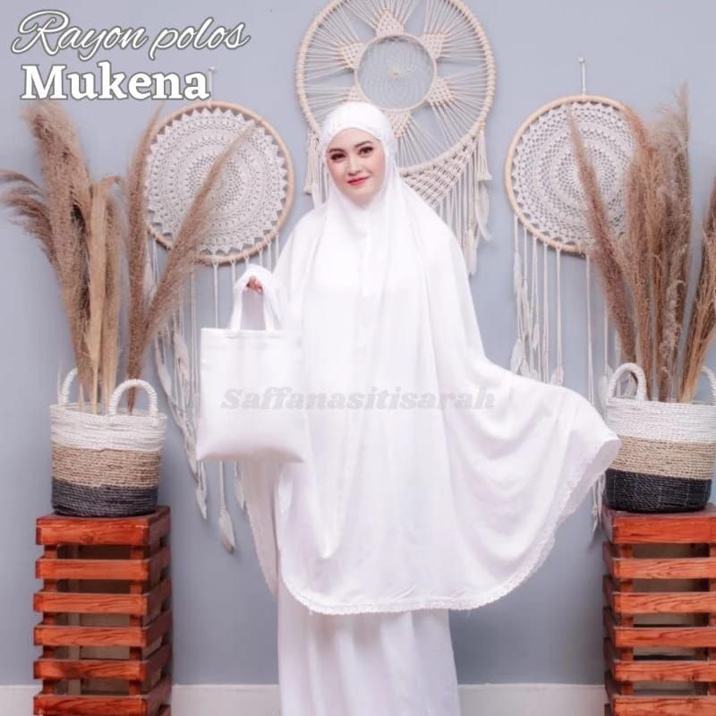 Mukena Putih Katun Rayon Premium Dewasa Polos Renda Jumbo