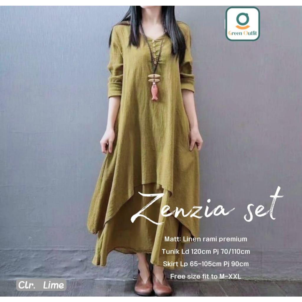 zanzea setelan one set tunik rok wanita jumbo xxxl ld 120 linen premium terbaru 2024 kekinian korean