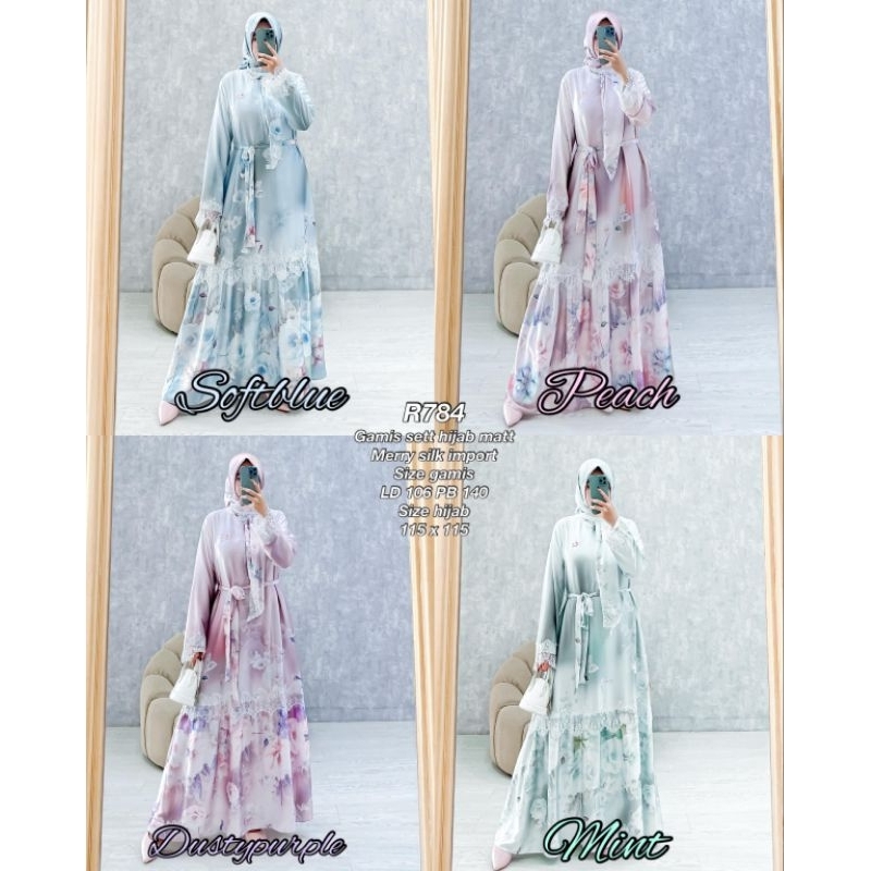 Ribyka R784 Gamis set hijab Merry silk import
