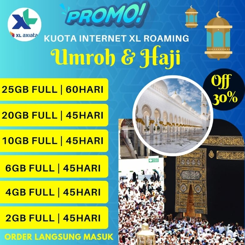 TERMURAH KUOTA XL AXIATA UMROH & HAJI ROAMING COMBO TERLENGKAP
