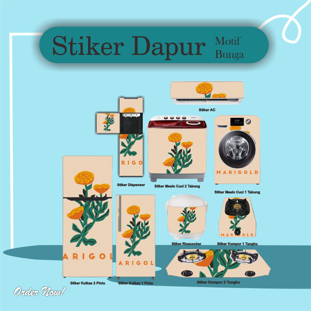 Stiker Kulkas Ac Kompor Mesin cuci Motif Bunga2 Cute 26 0.159357978443