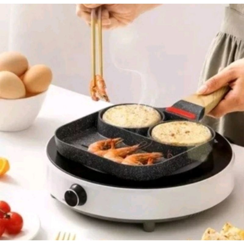 Panci 3 In 2 Sekat 3 Lubang Frying Pan Teflon Peralatan Masak Dapur Wajan