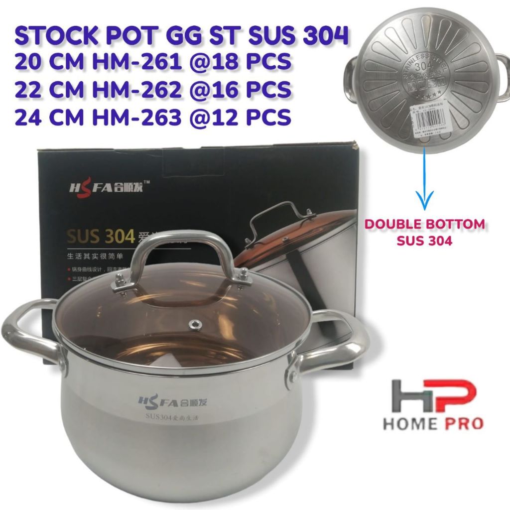 Panci Stock Pot Gagang Stainless SUS304 Tebal - Home Pro
