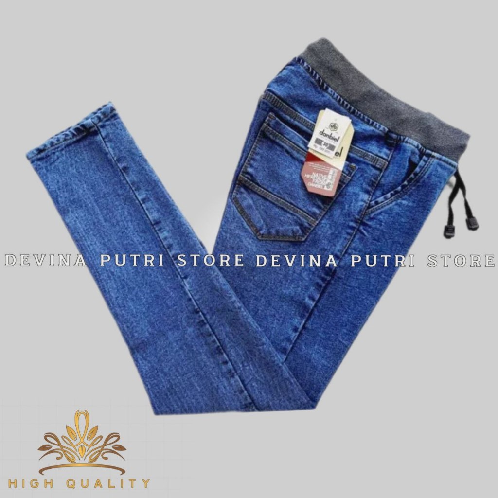 Ready.. Celana Rip jins Panjang Pria Pinggang Karet Cod