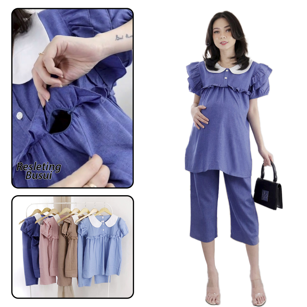 Baju Hamil Setelan Celana Hamil 7/8 Model Korea Kekinian Bahan Katun Adem