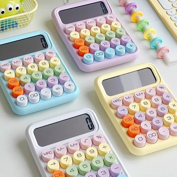 

ART F3T4 kalkulator korea dopamin warna pastel lucu 12 digit tombol mekanik kalkulator kawaii sekolah kantor peralatan alat tulis kantor pink kuning biru kawai hadiah cewek saku kue meja kecil mini portable