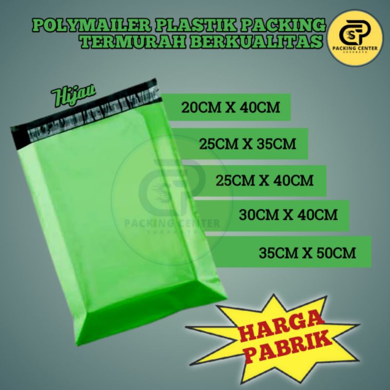 

Plastik Packing / Polymailer Online Shop Warna Hijau Isi 10Pcs Sudah dilengkapi dengan Lem Perekat, Termurah, Grosir, COD