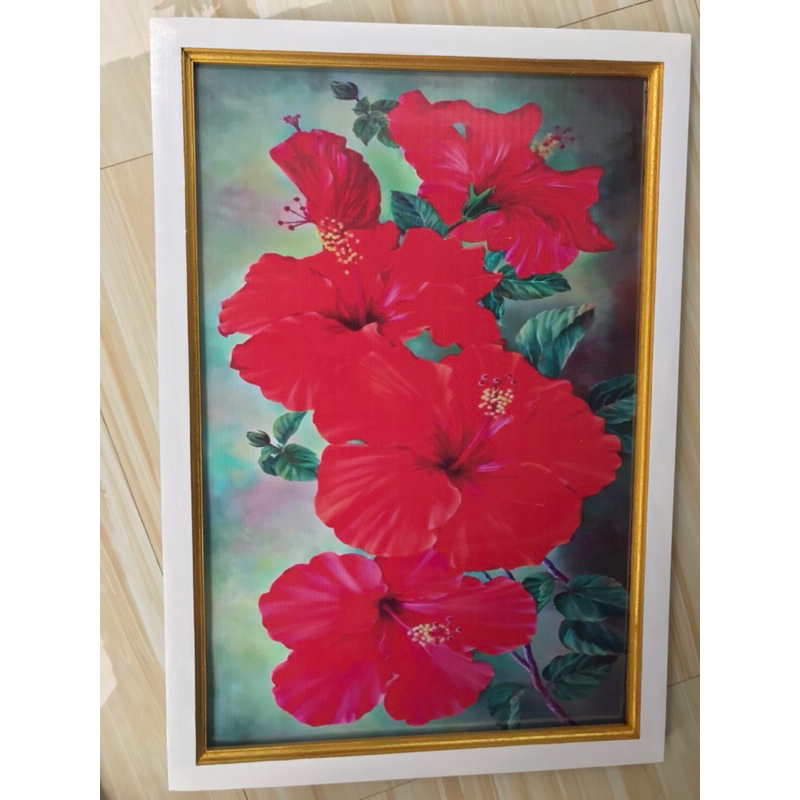 lukisan cetak gambar bunga sepatu plus bingkai