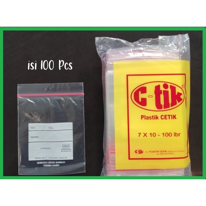 PLASTIK KLIP CETIK SABLON PUTIH-Plastik Obat