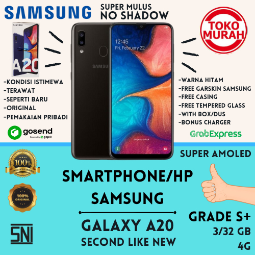 Smartphone/HP Android SAMSUNG GALAXY A20 Resmi SEIN 3/32 GB 4G Second Like New/Bekas Super Mulus No 