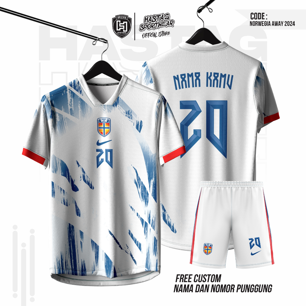 JERSEY NORWEGIA AWAY 2024 FULL PRINTING FREE CUSTOM NAMA DAN NOMOR PUNGGUNG