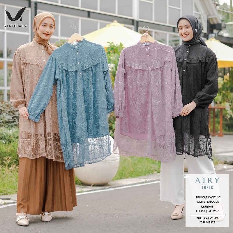 AIRY TUNIK // ATASAN WANITA BRUKAT // ATASAN WANITA MUSLIM // CANTILY LACE WITH INNER SHAKILA LD 110