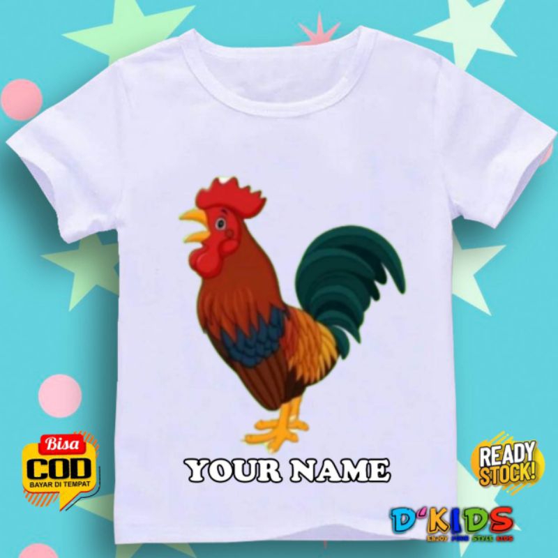Kaos Atasan Anak Laki Laki Perempuan Gambar Ayam Jago- Tshirt Baju Anak Gambar Ayam Jago Terbaru Fre