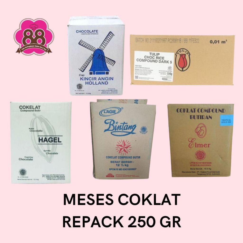 

MESES COKLAT REPACK 250GR ALL MERK BINTANG TULIP HAGEL HOLLAND ELMER