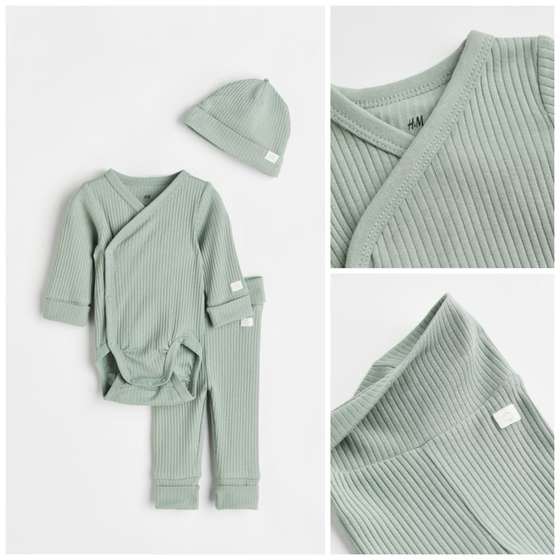 H&M Sale - Set Baby Bodysuit Celana Panjang Topi Unisex (Free Paperbag H&M)