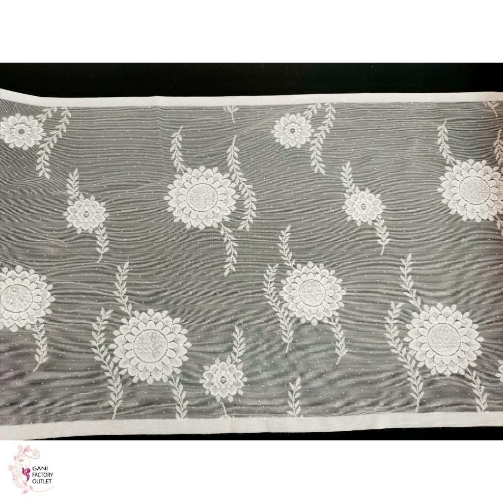 Vitrage Poni Renda Pinggiran Meja Meteran Bahan Kain Polyester kode 2162