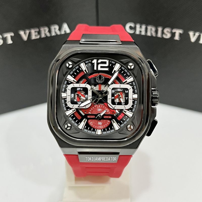 JAM TANGAN PRIA CHRIST VERRA CV 109068G-36 BLK/RED ORIGINAL