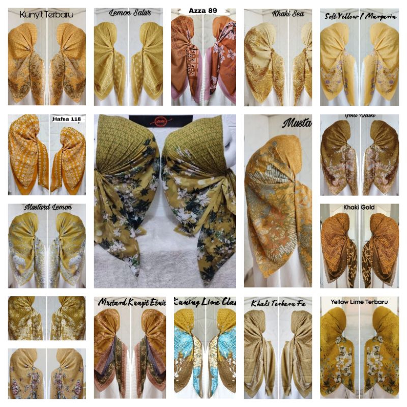 KUNING SERIES- Jilbab Segi Empat Motif Voal Premium Kuning, Kunyit, Kubus, Mustard, Lemon, Gold, Kha