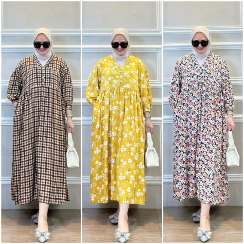 MIDI DRESS KANCING LEHER V NECK/ MIDI DRESS JUMBO/ DRESS MIDI KATUN RAYON BUSUI JUMBO/ MIDI DRESS PA