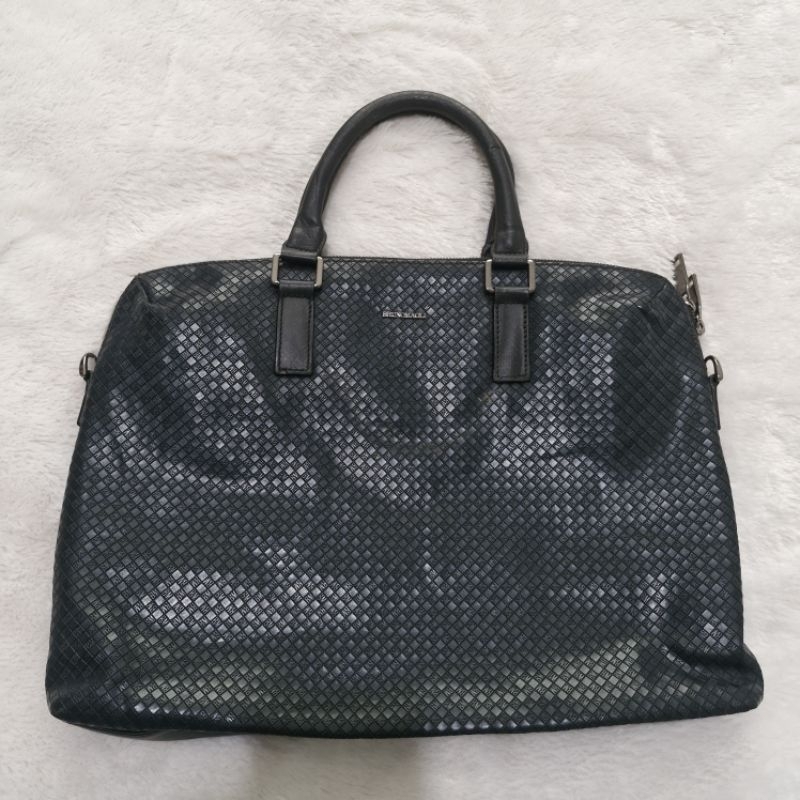Tas kerja tas laptop kulit anyam Brunomagli Bruno Magli Italy Black Rare