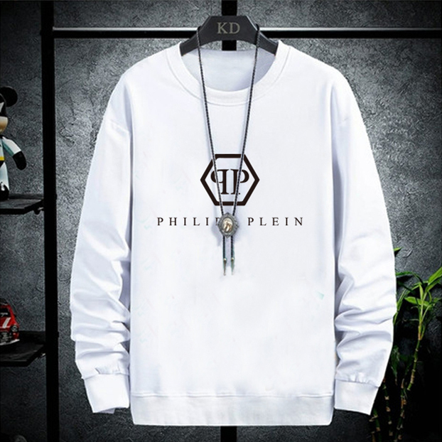 Sweater Logo Philipp Plein Crewneck Bahan White Cotton Fleece