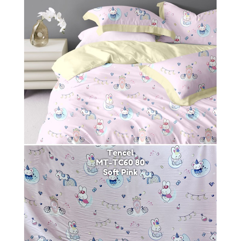 moon kain sprei meteran serat organik bamboo lyocell fiber motif anak unicorn pink princess bunny ra