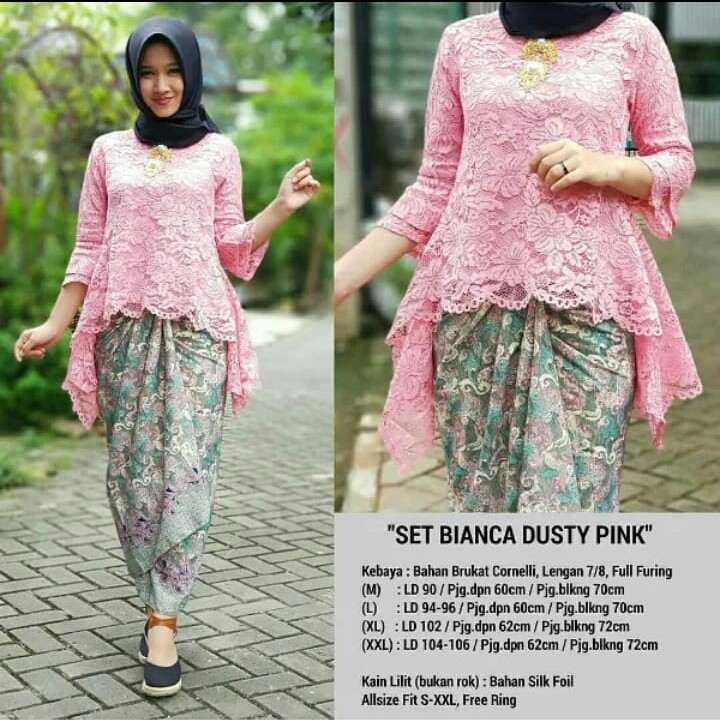 PROMO SET KEBAYA BIANCA SET BROKAT WARNA PINK/BAJU KEBAYA/KEBAYA WISUDA KEBAYA JUMBO ROK LILIT