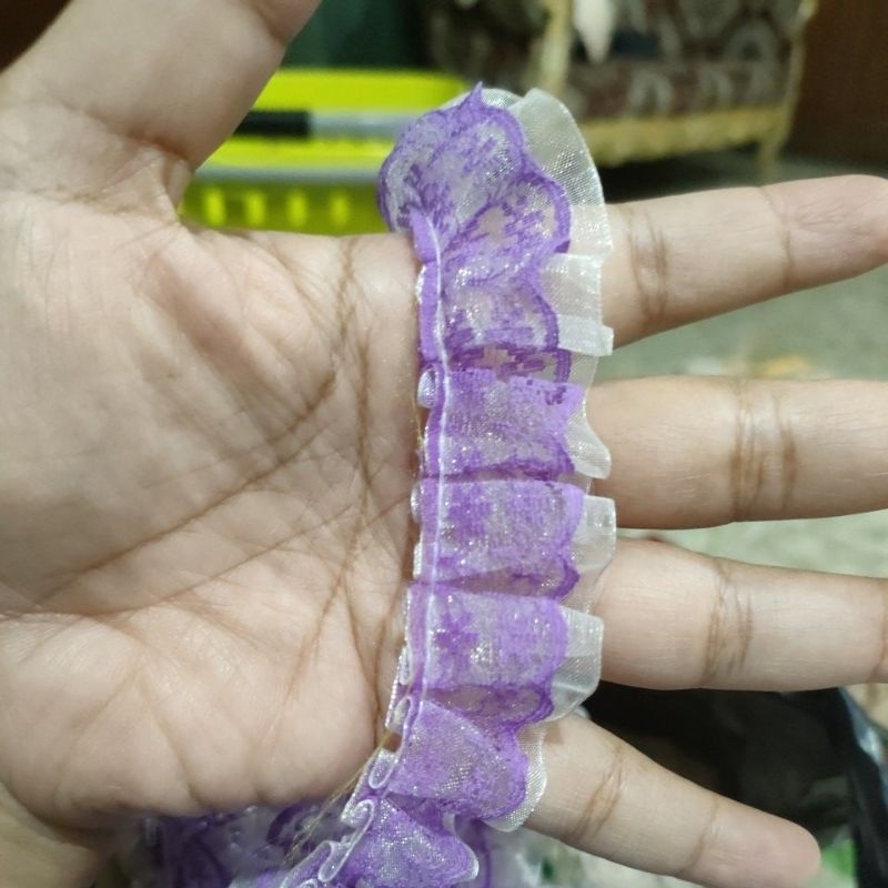 renda kerut air 2,5cm & 5cm renda kerut tile kuning ungu