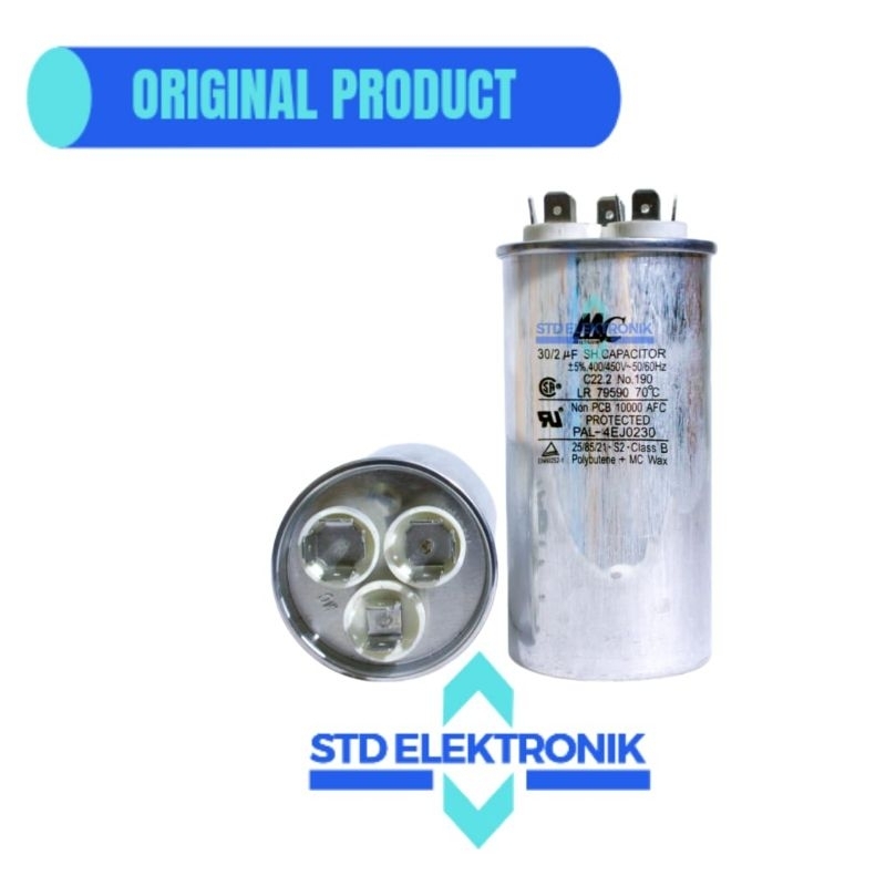Kapasitor AC 1 PK 30/2 uf MC - Capasitor MC 30+2uf untuk AC 2 PK daikin, LG, panasonic, changhong, m