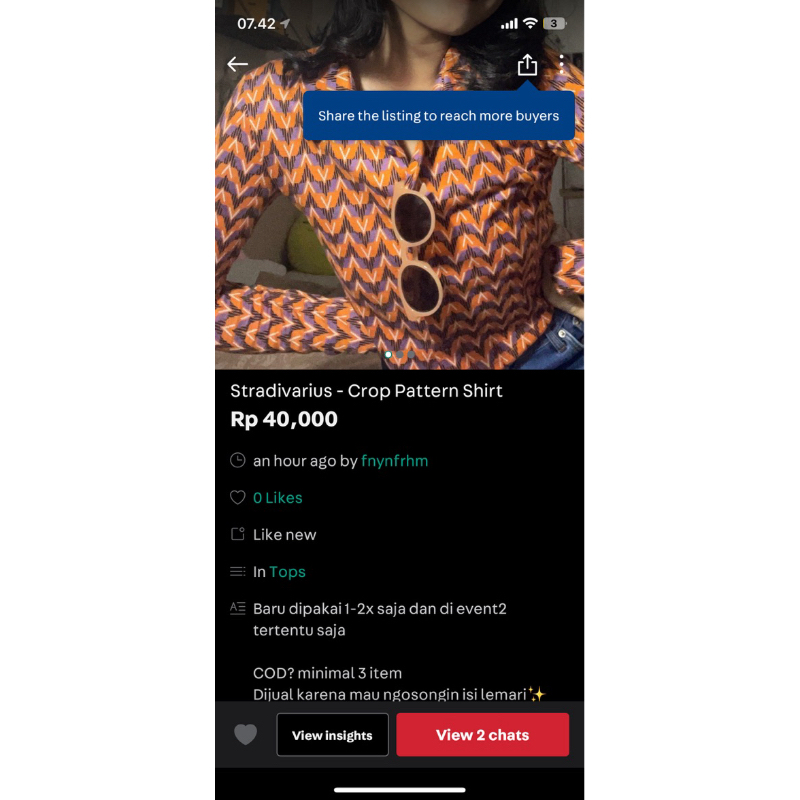 preloved stradivarius crop pattern shirt