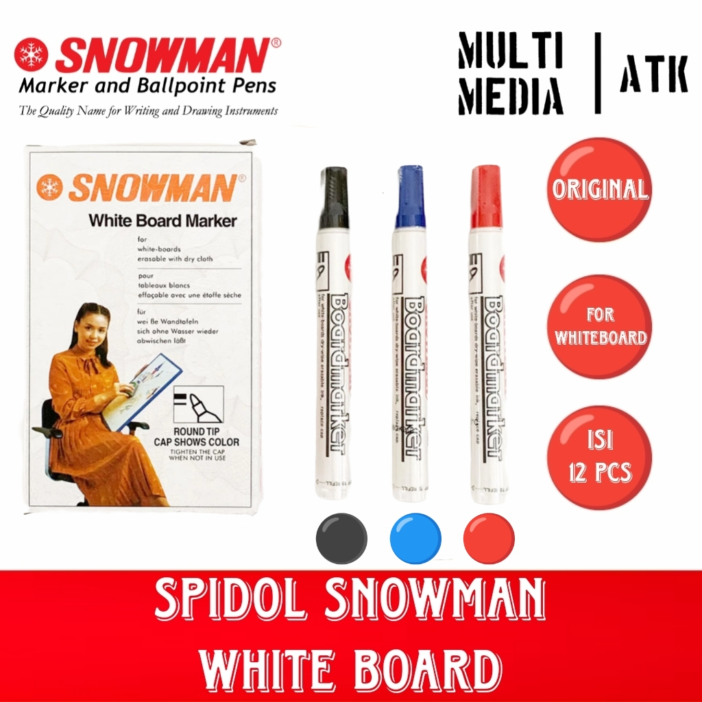 

SPIDOL PAPAN TULIS SNOWMAN / SNOWMAN WHITEBOARD MARKER ISI 12 PCS