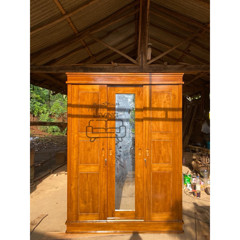 Almari Pintu 3 Kayu Jati Almari Sleding Almari Sliding Jati Kombinasi Kaca