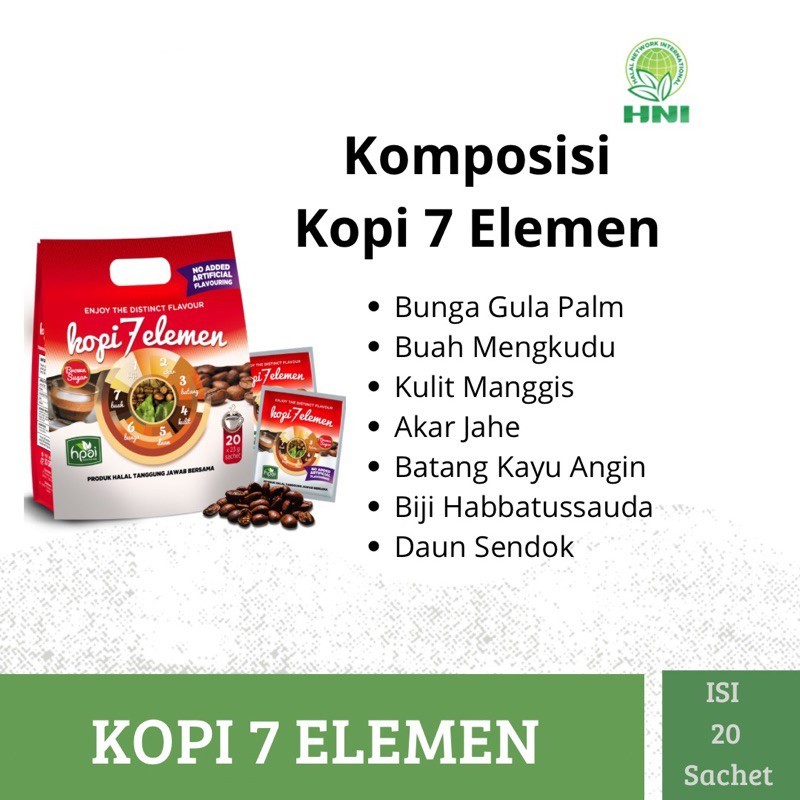 

KOPI 7 ELEMEN 20 SACHET 23GR / KOPI 7 ELEMEN SEVEL HNI HPAI isi 20 Sachet