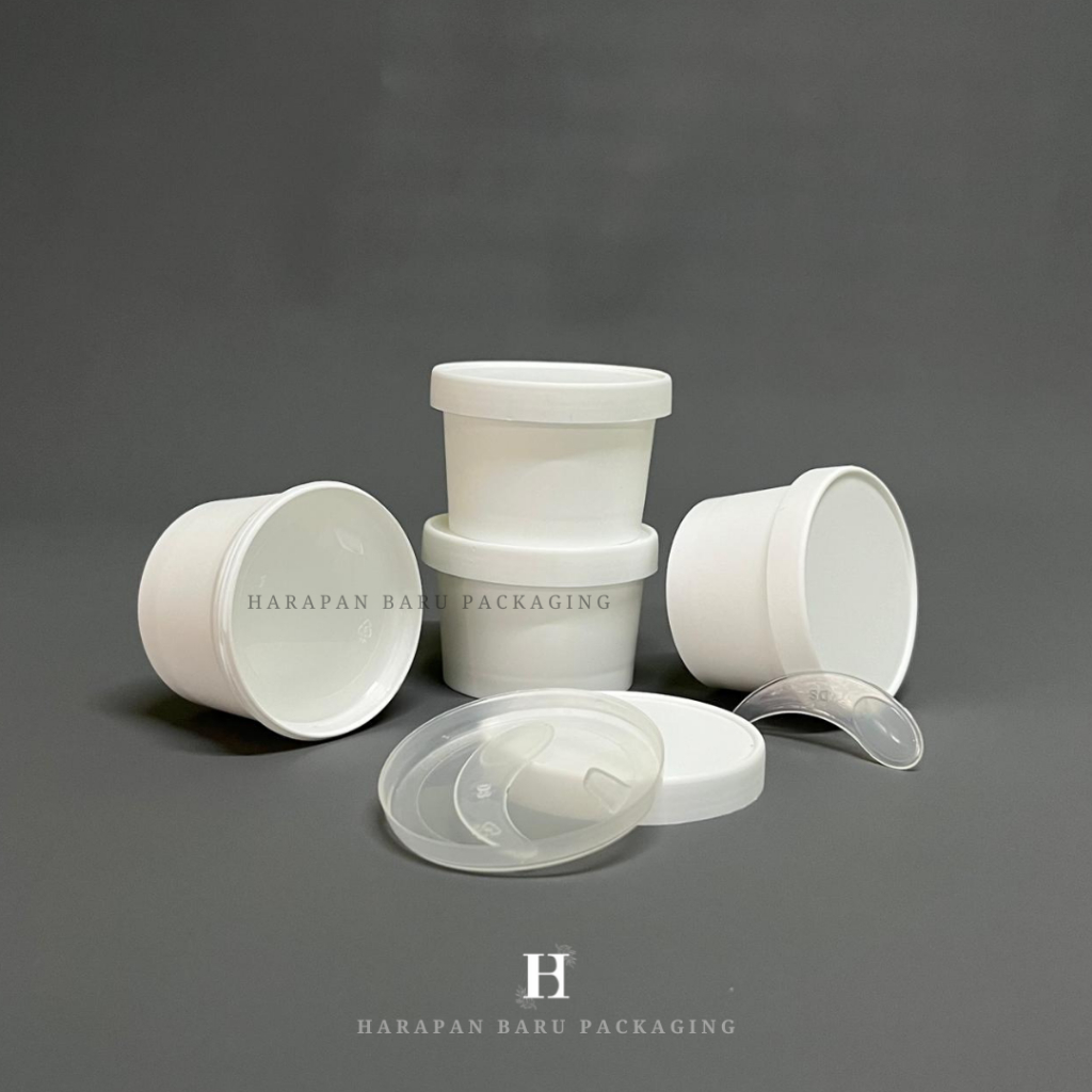 HB Pot Jar Kosmetik Cream Skincare 100ml Full Putih + Lid & Spatula