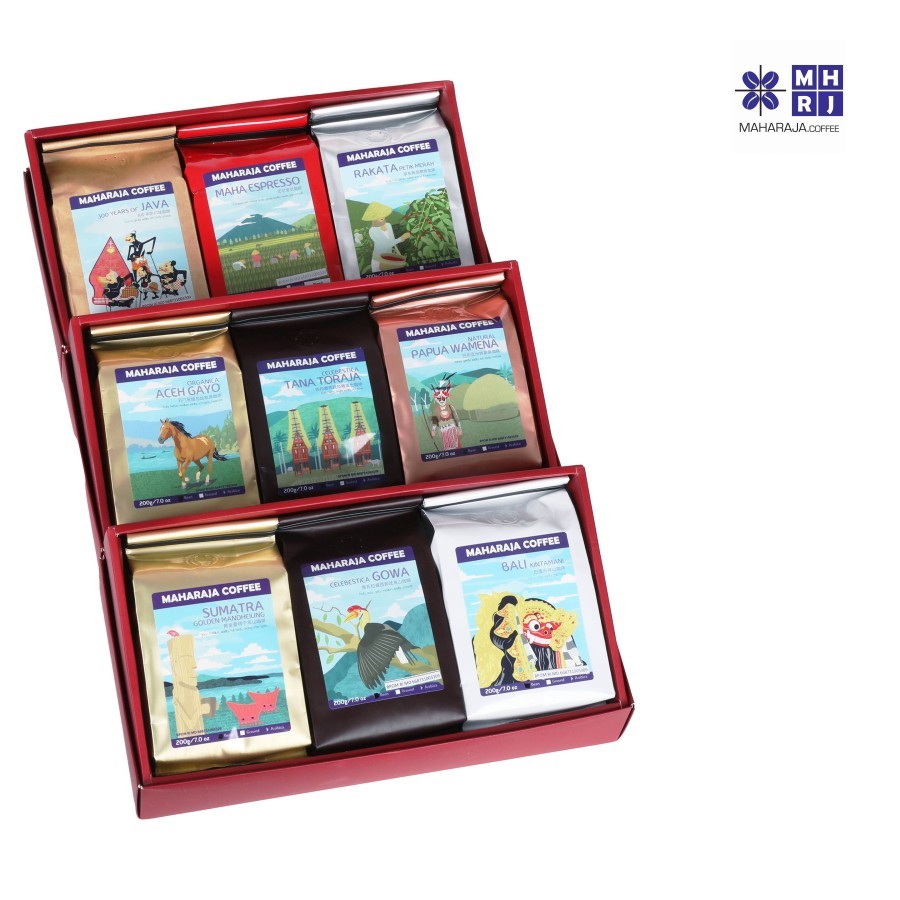 

Gift Set Hadiah 6 × 200gr Arabica , Robusta , Blend Kopi Nusantara Indonesia