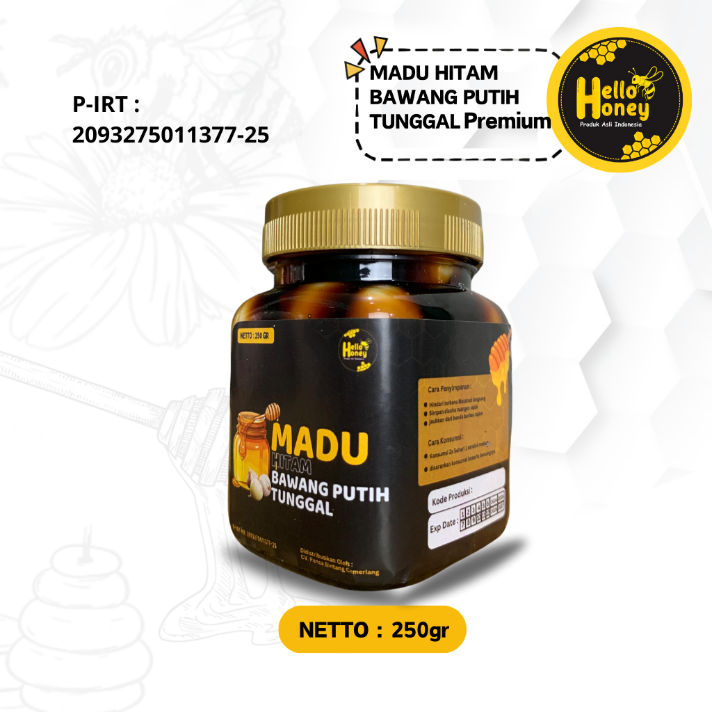 

Hello Honey - Madu Hitam Bawang Putih Tunggal Asli Premium 250 Gram