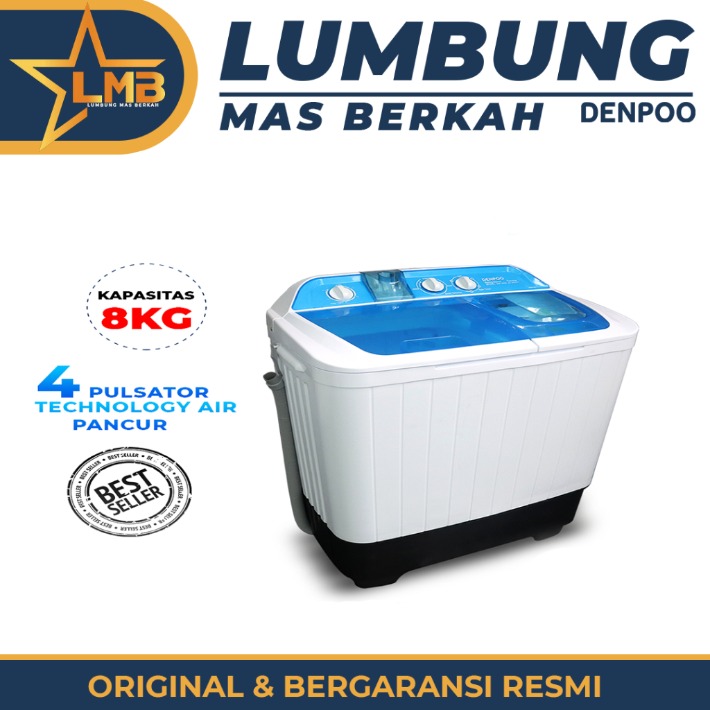 MESIN CUCI 2 TABUNG 8 KG DENPOO DW 8908