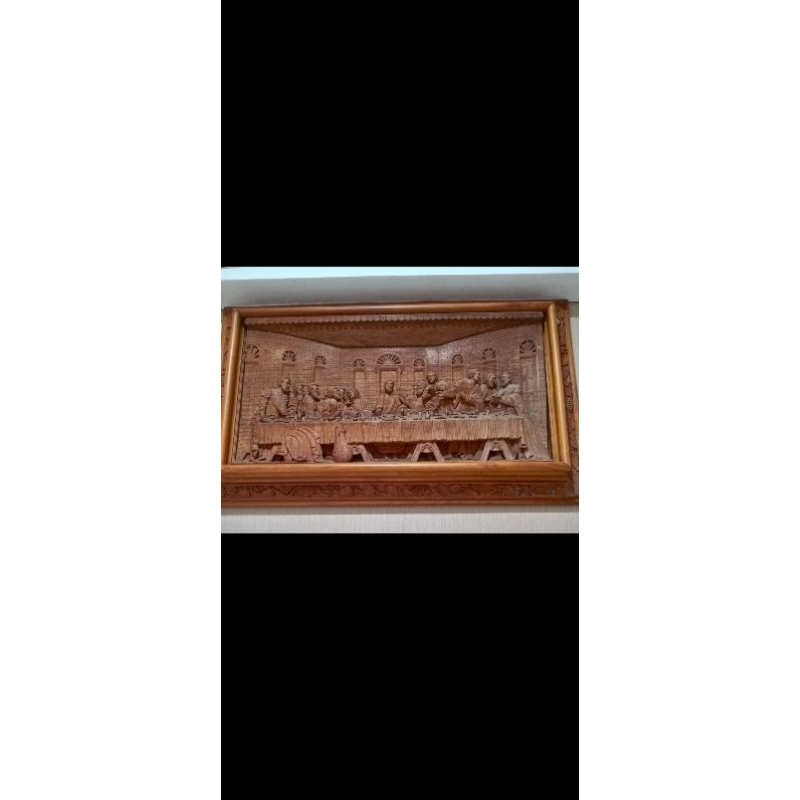 Ukiran/ lukisan kayu jati perjamuan Kudus terakhir (nego)