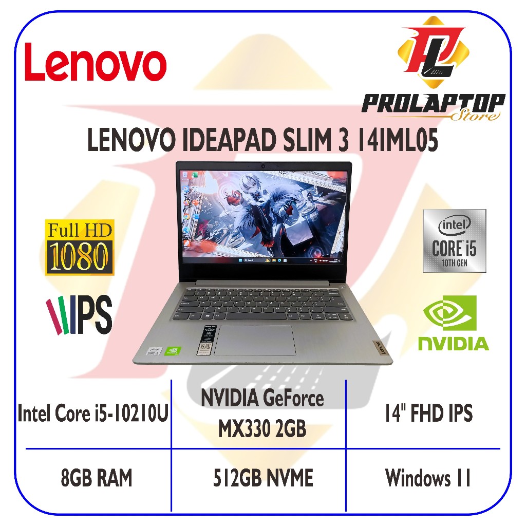LAPTOP SECOND Lenovo Ideapad Slim 3 14IML05 Intel Core i5-10210U NVIDIA MX330 RAM 8GB SSD 512GB 14" 