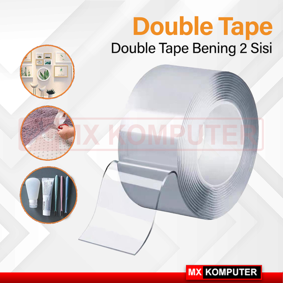 

Lakban Double Tape Nano Selotip Bening 2 Sisi Serbaguna 1M, 3M, & 5M