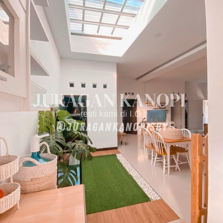 kanopi atap Solarflat 1.2mm kaca transparan rangka baja ringan