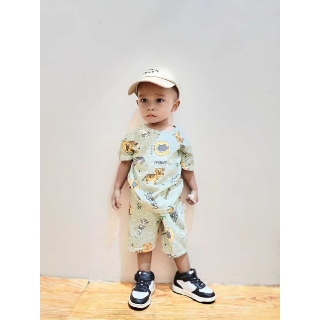 Setelan Pendek Anak Laki Laki Motif Full Printing Bahan Katun Premium Brand Lokal Kelfi Fashion