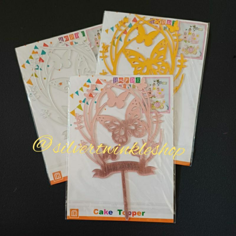 Cake topper happy birthday karakter kupu kupu butterfly bahan akrilik acrylic acrilic toper hiasan k