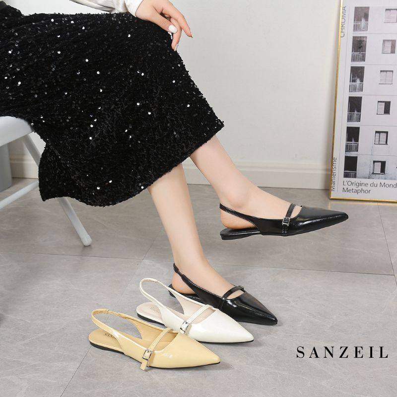 Martha MEGUMI 1152568 Sepatu Flat Shoes Wanita Import Sepatu Flat Ujung Lancip Slingback Kasual Sanz
