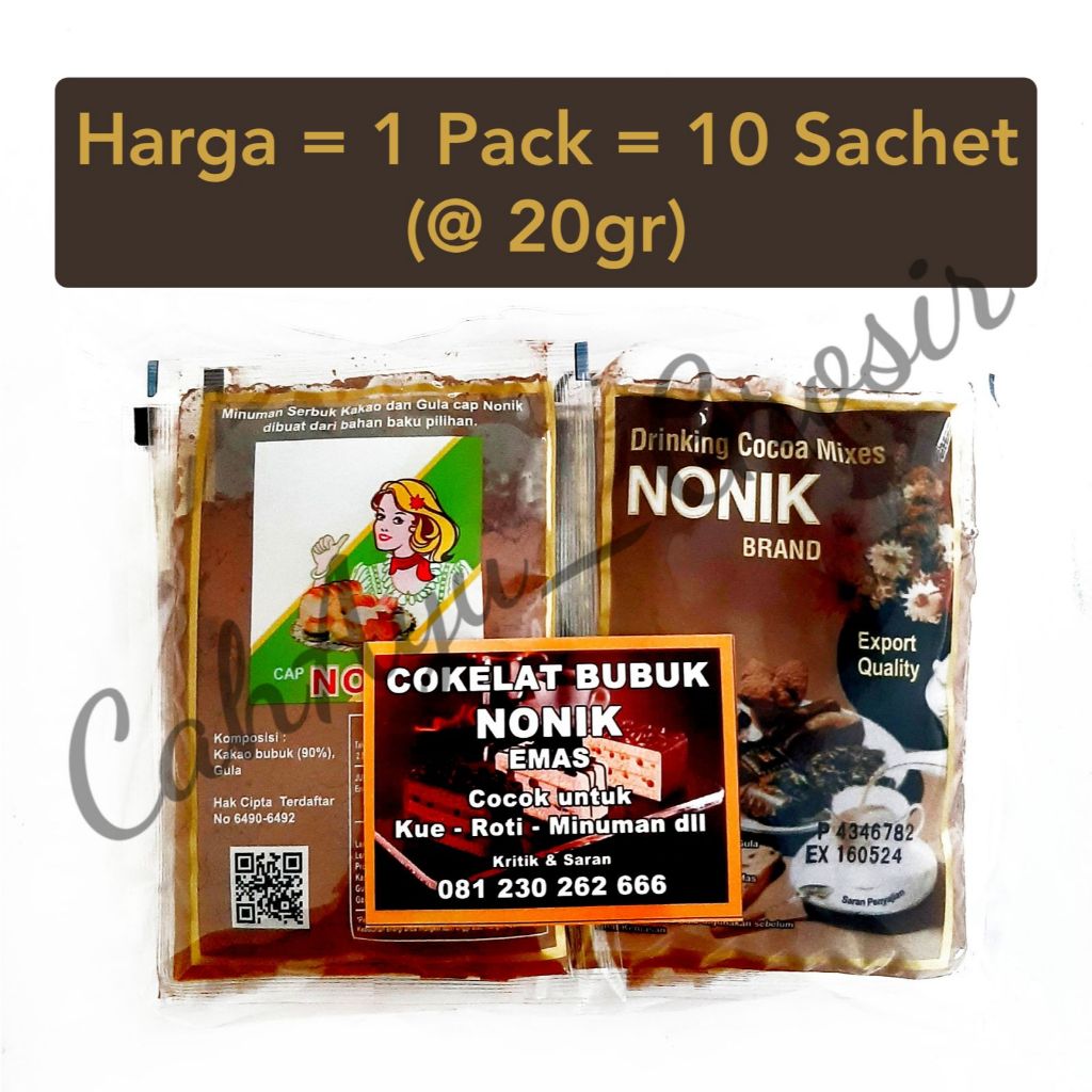 

Cokelat Coklat Bubuk cap Nonik 20gr - EMAS (1 Pack) Cocoa / Kakao Bubuk