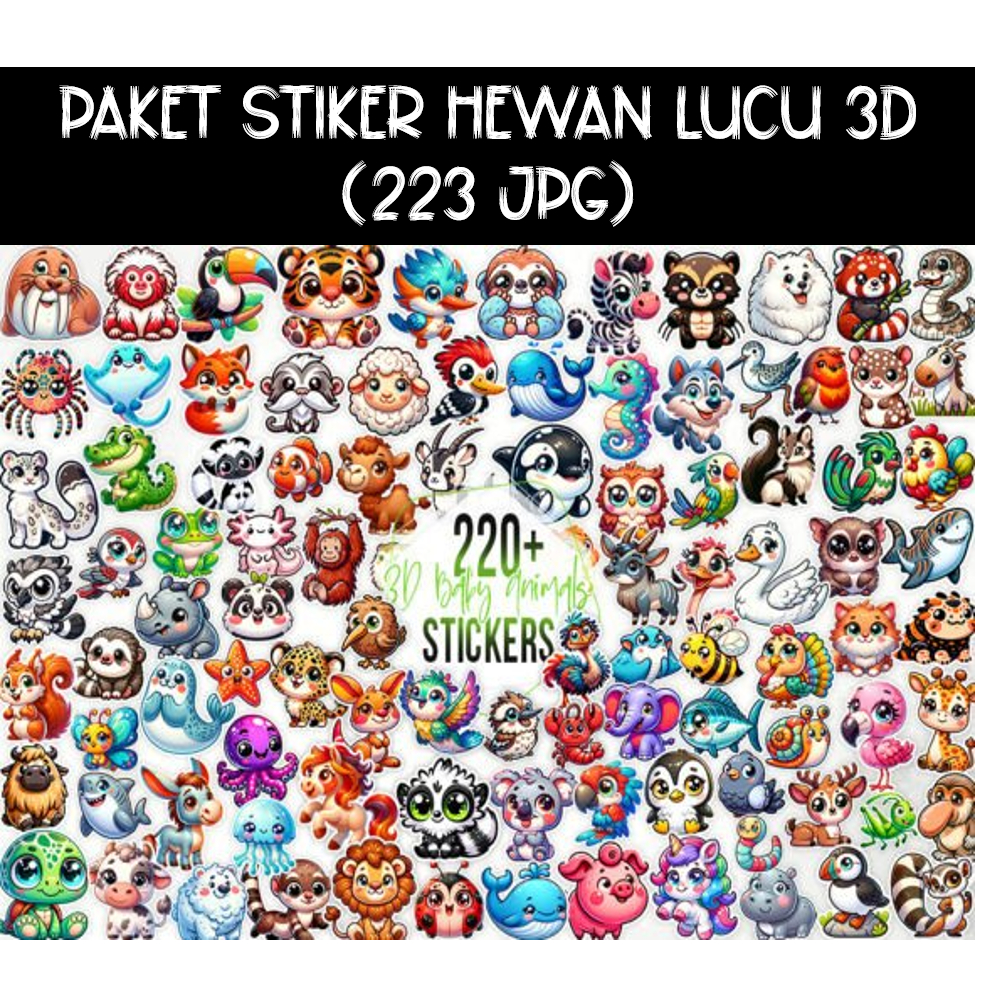Paket Stiker Hewan Lucu 3D (223 PNG)