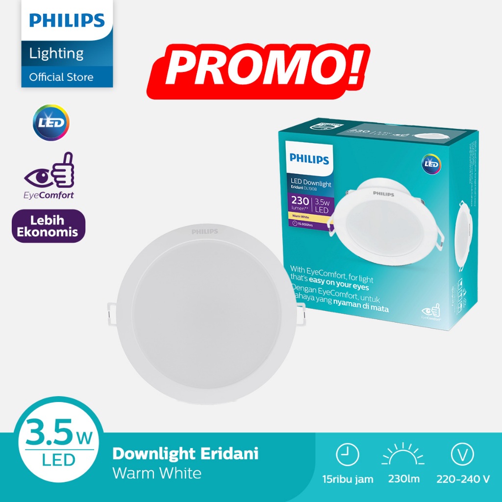 Philips Downlight ERIDANI D80 3.5W 30K WH Recessed LED Kuning